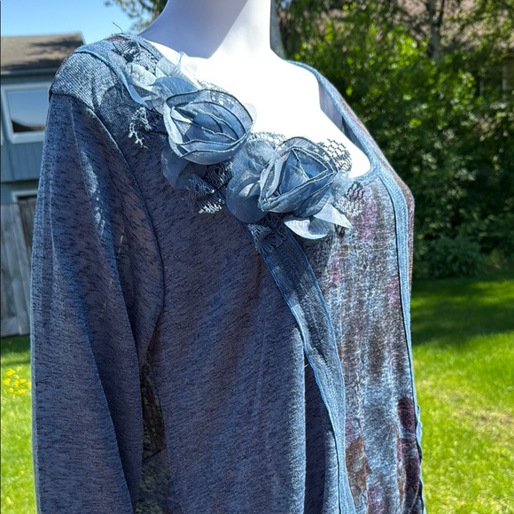 Pretty Angel Blue Floral Scoop Neck Embellished Tunic - Picture 2 of 10